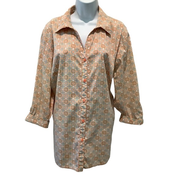 Jones New York Signature Tops - JONES NEW YORK SIGNATURE WOMAN STRETCH RETRO PRINT BLOUSE 2X